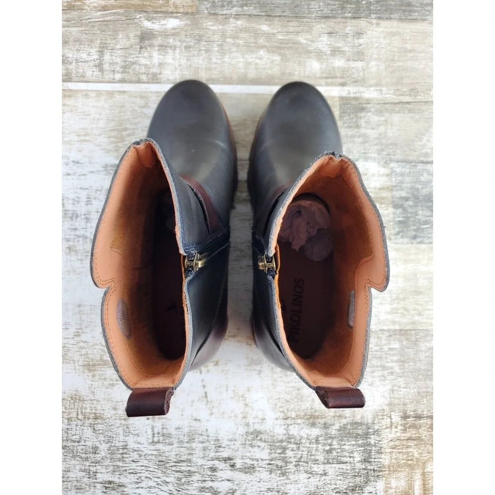 Pikolinos Sanlucar Womens Ankle Boots Sz 8.5 - 9 Lead Leather Buckle Side Zip